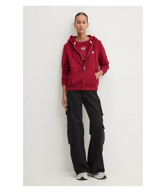 Μπλούζα Guess Jeans χρώμα: κόκκινο, με κουκούλα, W4YQ03 KC811