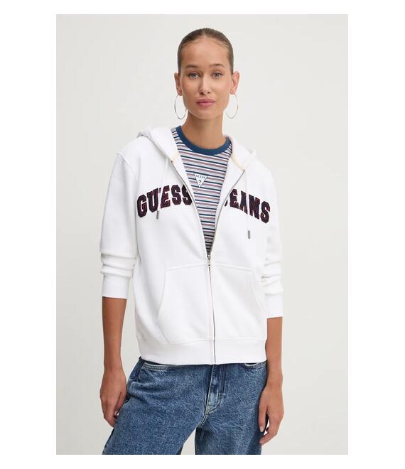 Μπλούζα Guess Jeans χρώμα: άσπρο, με κουκούλα, W4YQ14 KC811