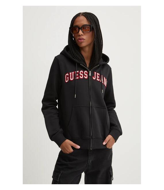 Μπλούζα Guess Jeans χρώμα: μαύρο, με κουκούλα, W4YQ14 KC811