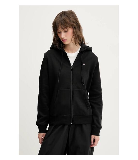 Μπλούζα Tommy Jeans χρώμα: μαύρο, με κουκούλα, DW0DW19729