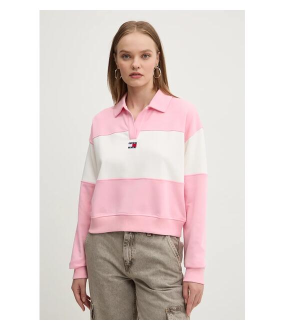 Μπλούζα Tommy Jeans χρώμα: ροζ, DW0DW18705