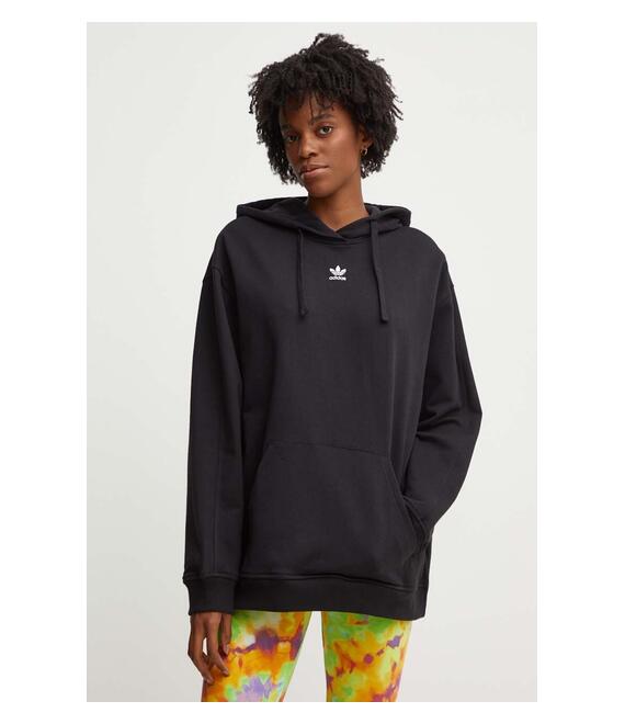Βαμβακερή μπλούζα adidas Originals γυναικεία, χρώμα: μαύρο, με κουκούλα, IY9615