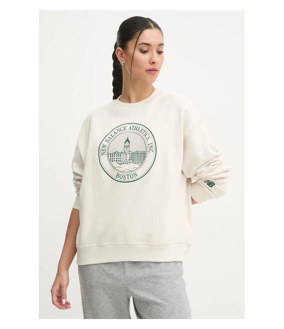 Βαμβακερή μπλούζα New Balance γυναικεία, χρώμα: μπεζ, WT43553LIT