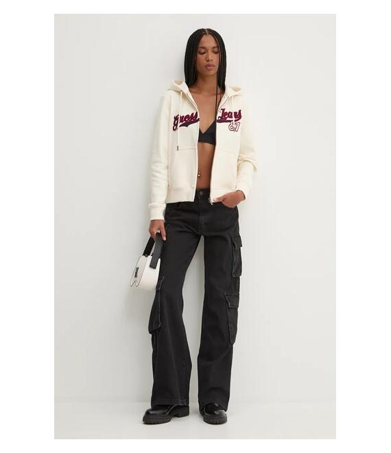 Μπλούζα Guess Jeans χρώμα: μπεζ, με κουκούλα, W4BQ03 KC811