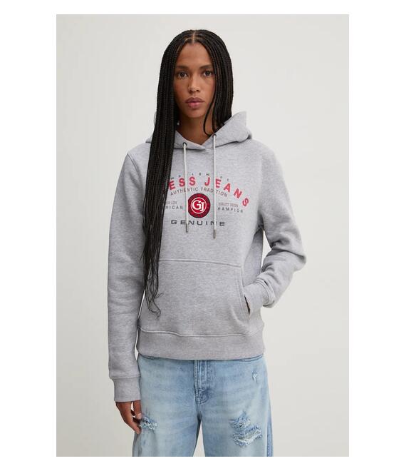 Μπλούζα Guess Jeans χρώμα: γκρι, με κουκούλα, W4BQ20 KC811