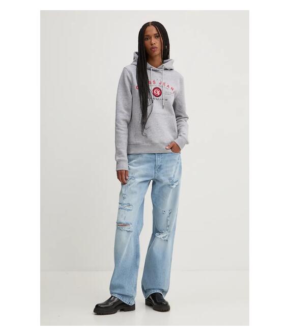 Μπλούζα Guess Jeans χρώμα: γκρι, με κουκούλα, W4BQ20 KC811
