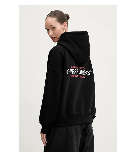 Μπλούζα Guess Jeans χρώμα: μαύρο, με κουκούλα, W4BQ21 KC811
