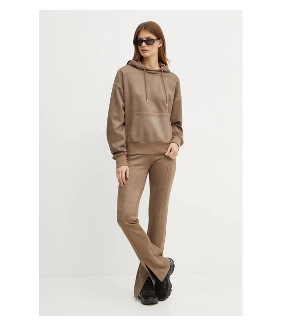 Μπλούζα Guess χρώμα: καφέ, με κουκούλα, W4BQ09 KAUJ2