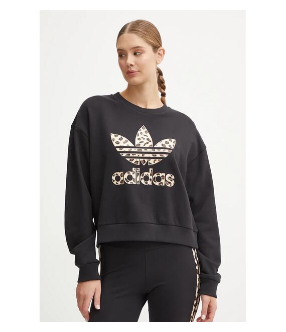 Βαμβακερή μπλούζα adidas Originals Leopard Sweat γυναικεία, χρώμα: μαύρο, IW8480