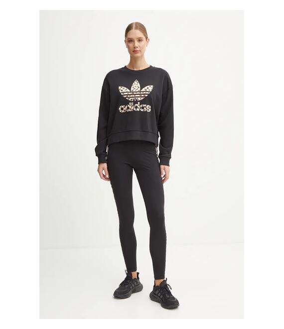Βαμβακερή μπλούζα adidas Originals Leopard Sweat γυναικεία, χρώμα: μαύρο, IW8480