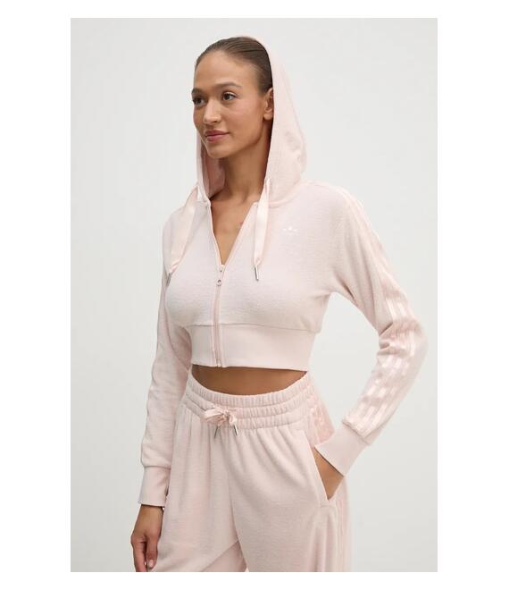 Μπλούζα adidas Originals Femme Galore Short Fulzip Hoodie χρώμα: ροζ, με κουκούλα, JN3005