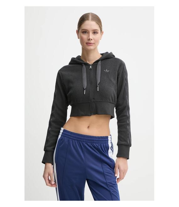 Μπλούζα adidas Originals Femme Galore Short Fulzip Hoodie χρώμα: γκρι, με κουκούλα, JN3006