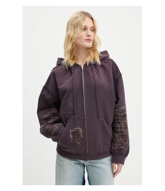 Βαμβακερή μπλούζα MM6 Maison Margiela γυναικεία, χρώμα: μοβ, με κουκούλα, S62GU0130.M25004