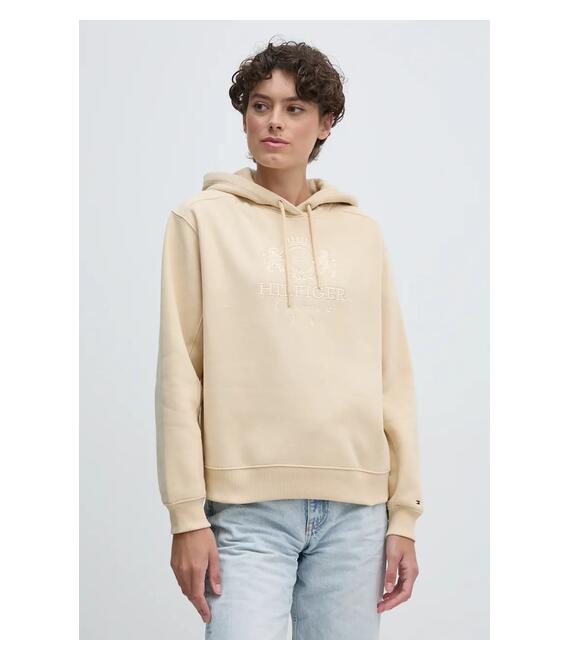 Μπλούζα Tommy Hilfiger χρώμα: μπεζ, με κουκούλα, WW0WW42888