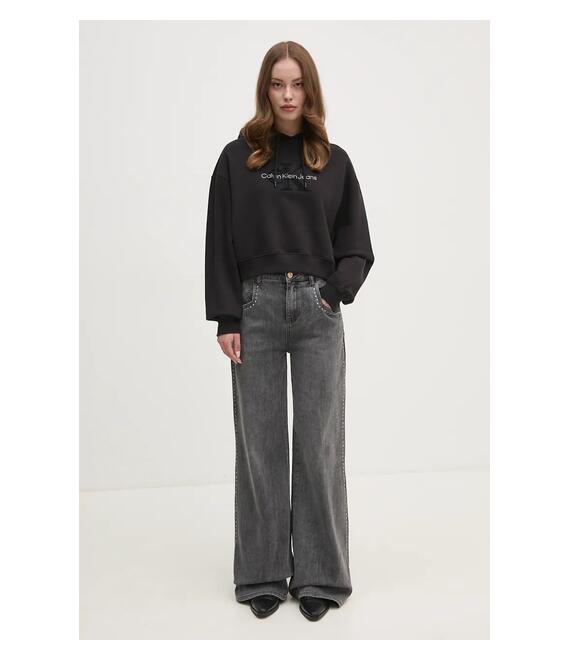 Βαμβακερή μπλούζα Calvin Klein Jeans γυναικεία, χρώμα: μαύρο, με κουκούλα, J20J224170