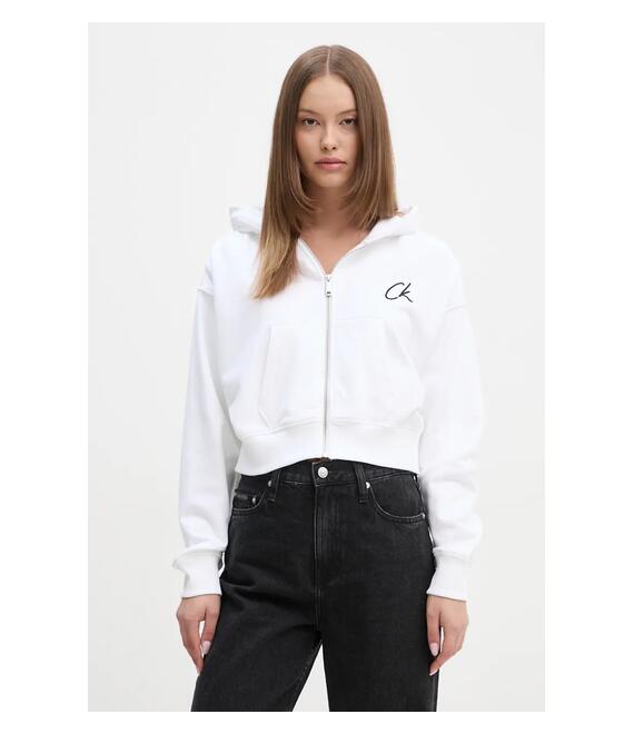Βαμβακερή μπλούζα Calvin Klein Jeans γυναικεία, χρώμα: άσπρο, με κουκούλα, J20J224440