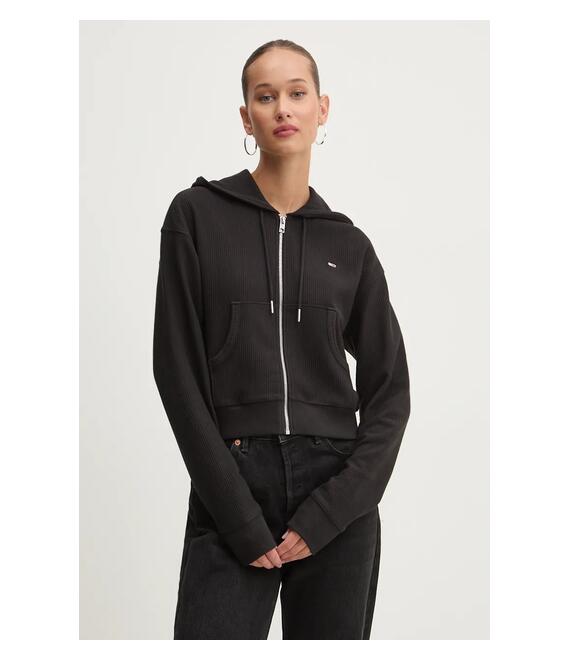 Μπλούζα Tommy Jeans χρώμα: μαύρο, με κουκούλα, DW0DW18763