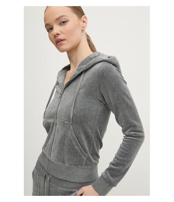 Βελούδινη μπλούζα Juicy Couture ROBERTSON CLASS χρώμα: γκρι, με κουκούλα, JCAP176