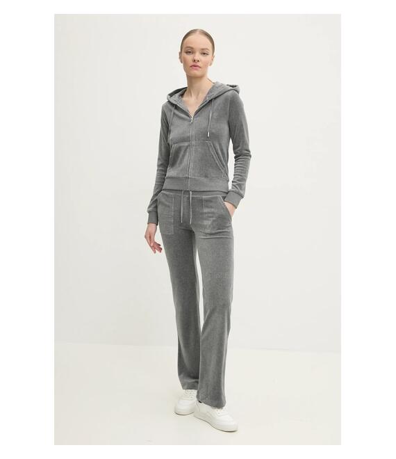 Βελούδινη μπλούζα Juicy Couture ROBERTSON CLASS χρώμα: γκρι, με κουκούλα, JCAP176