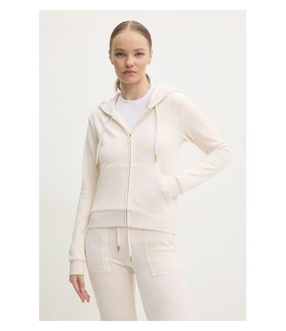 Βελούδινη μπλούζα Juicy Couture ROBERTSON GOLD χρώμα: μπεζ, με κουκούλα, JCAP176G