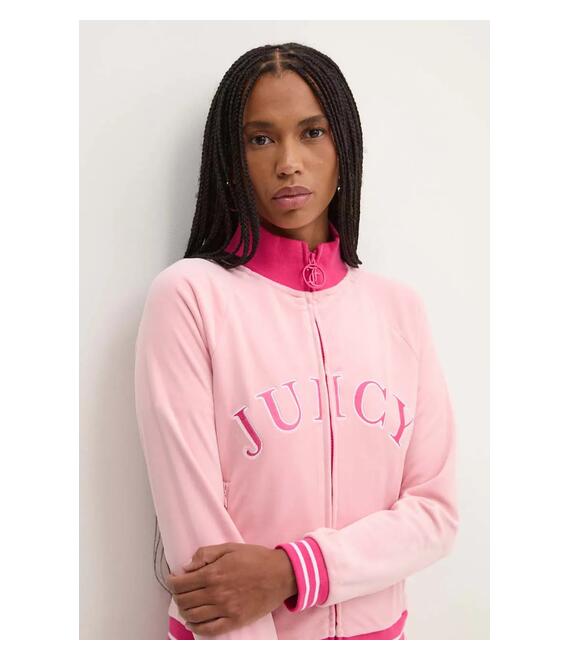 Βελούδινη μπλούζα Juicy Couture TANYA TRACKTOP χρώμα: ροζ, JCSCT224417