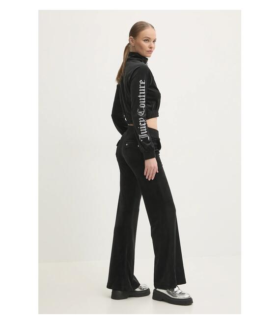 Βελούδινη μπλούζα Juicy Couture TASHA LOGO TRACKTOP χρώμα: μαύρο, JCWCT24305