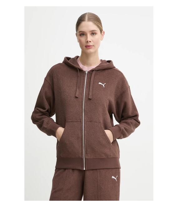 Μπλούζα Puma χρώμα: καφέ, με κουκούλα, 681636