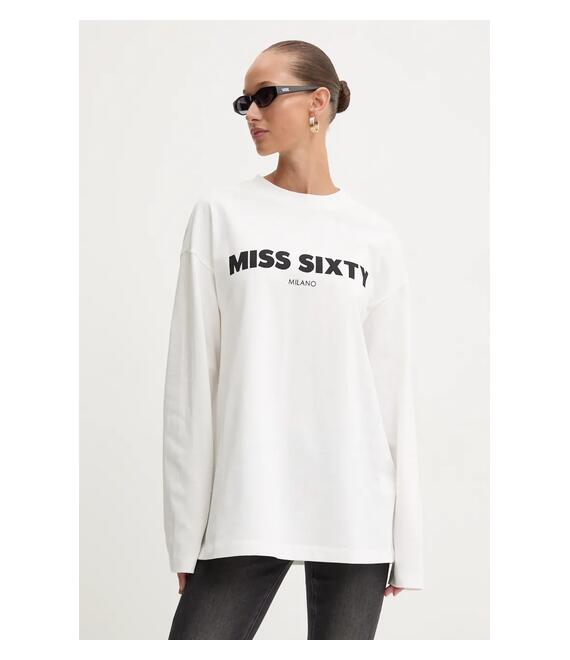 Βαμβακερή μπλούζα με μακριά μανίκια Miss Sixty χρώμα: άσπρο, 6L3SJ3770000