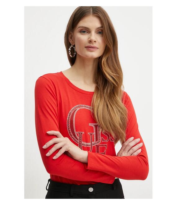 Βαμβακερή μπλούζα με μακριά μανίκια Guess χρώμα: κόκκινο, W4BI29 I3Z14