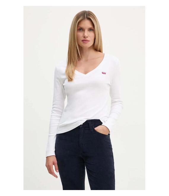 Βαμβακερή μπλούζα με μακριά μανίκια Levi's χρώμα: άσπρο, A9330