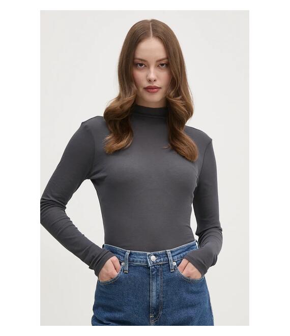 Βαμβακερή μπλούζα με μακριά μανίκια Calvin Klein Jeans χρώμα: γκρι, J20J224453