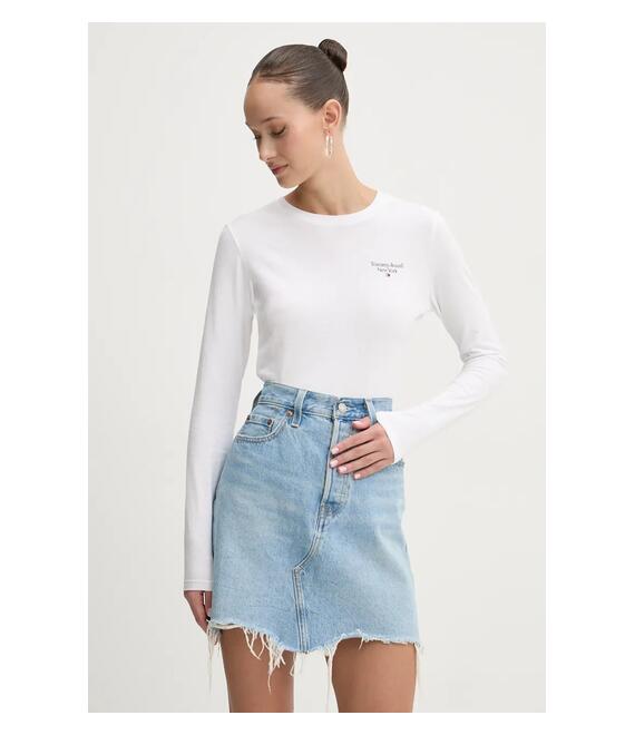 Βαμβακερή μπλούζα με μακριά μανίκια Tommy Jeans χρώμα: άσπρο, DW0DW18793