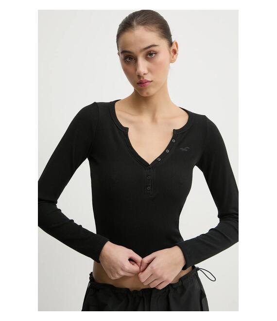 Μακρυμάνικο Hollister Co. χρώμα: μαύρο, KI339-3684