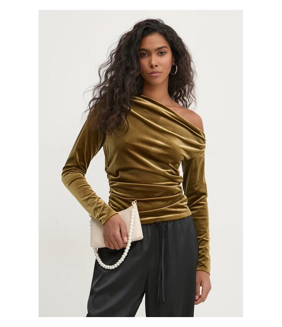 Βελούδινη μπλούζα Abercrombie & Fitch χρώμα: πράσινο, KI139-4785