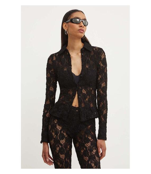 Πουκάμισο MSGM χρώμα: μαύρο, 3741MDE06.247624