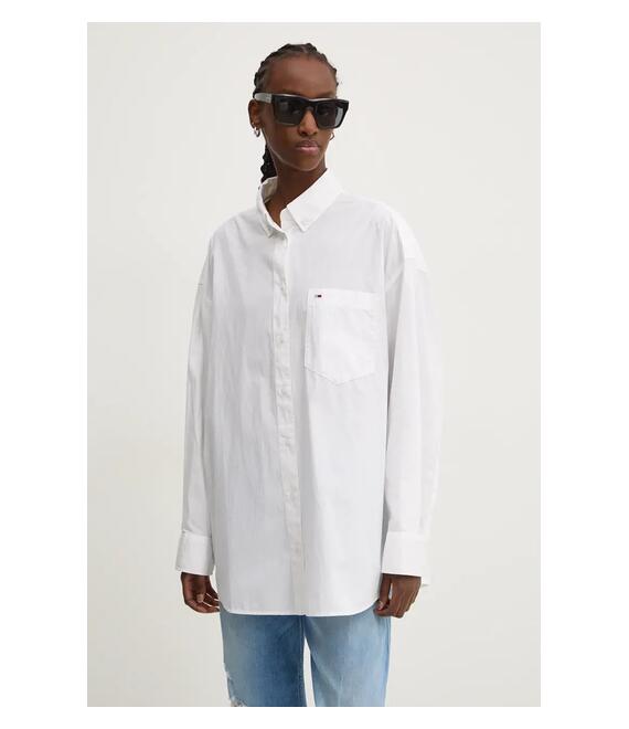 Βαμβακερό πουκάμισο Tommy Jeans χρώμα: άσπρο, DW0DW18659