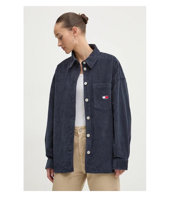 Πουκάμισο κοτλέ Tommy Jeans χρώμα: ναυτικό μπλε, DW0DW18619