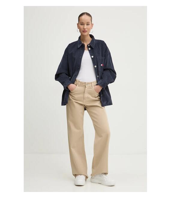 Πουκάμισο κοτλέ Tommy Jeans χρώμα: ναυτικό μπλε, DW0DW18619