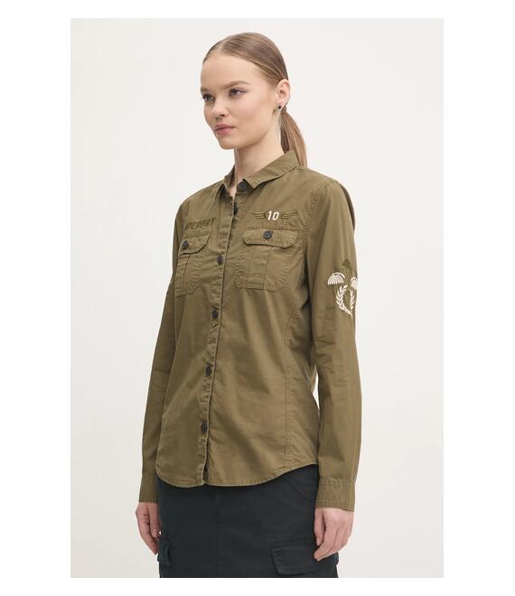 Βαμβακερό πουκάμισο Superdry χρώμα: πράσινο, W4010438A-A2Q
