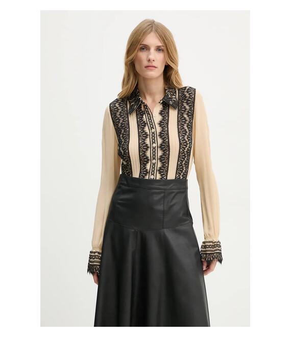 Μεταξωτό πουκάμισο The Kooples χρώμα: μπεζ, FCCL29002K