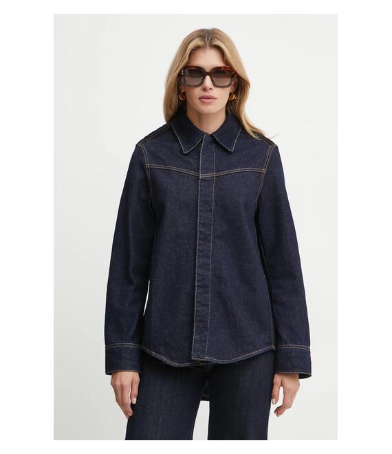 Τζιν πουκάμισο Victoria Beckham χρώμα: ναυτικό μπλε, 1424DSH006123A