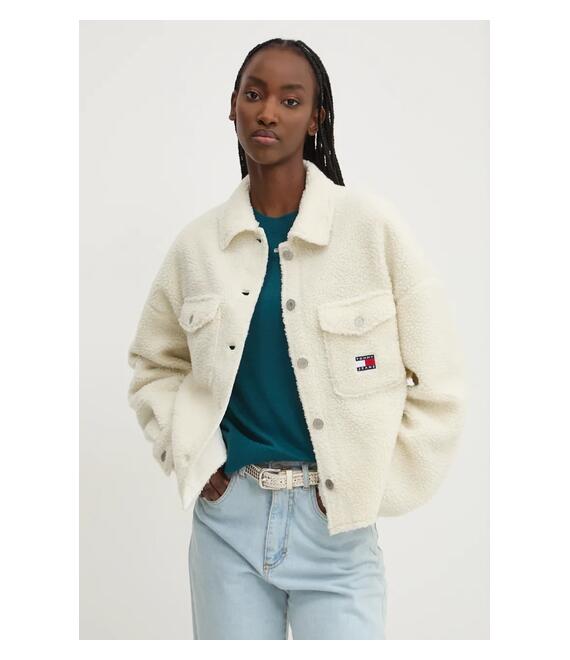 Πουκάμισο μπουφάν Tommy Jeans χρώμα: μπεζ, DW0DW18869
