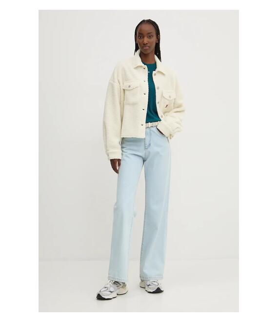 Πουκάμισο μπουφάν Tommy Jeans χρώμα: μπεζ, DW0DW18869