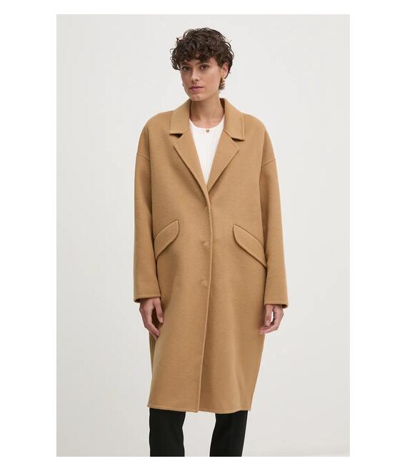 Μάλλινο παλτό United Colors of Benetton χρώμα: μπεζ, 28F7DN06B