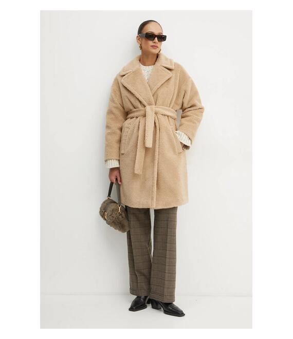 Μάλλινο παλτό Weekend Max Mara χρώμα: μπεζ, 2425016122600