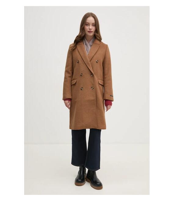 Μάλλινο παλτό Pepe Jeans BETH χρώμα: καφέ, PL402473