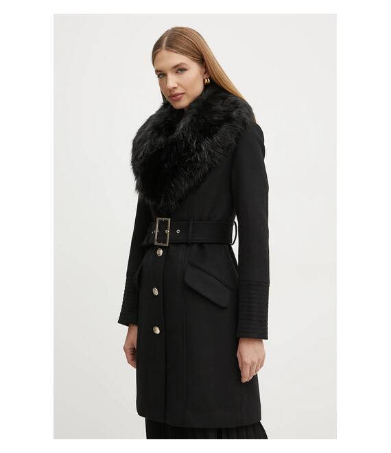 Μάλλινο παλτό Marciano Guess LORETA χρώμα: μαύρο, 4BGL04 1799Z