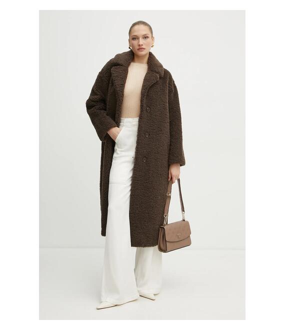 Παλτό Guess ALINA χρώμα: καφέ, W3BL86 WF2C2