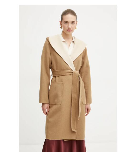 Μάλλινο παλτό διπλής όψης MICHAEL Michael Kors χρώμα: καφέ, 77B6510M22 Μάλλινο παλτό διπλής όψης MICHAEL Michael Kors χρώμα: καφέ, 77B6510M22