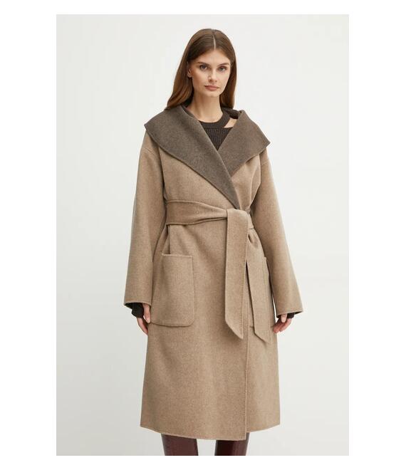 Μάλλινο παλτό διπλής όψης Karl Lagerfeld χρώμα: μπεζ, 246W1502